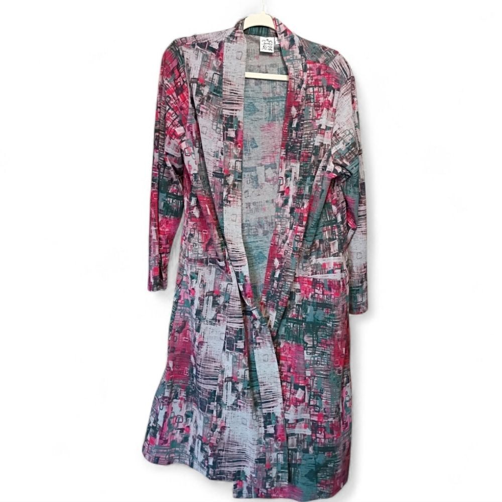 Parsley & Sage Duster Kimono Cardigan Abstract Print Open Front Red Large